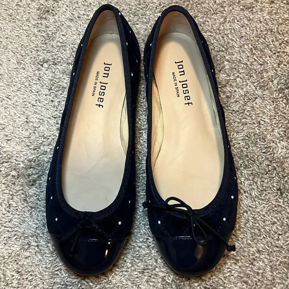 NEW Jon Josef Belle Imitation Pearl Quilted Velvet Ballet Flat 5 Spain NAVY - Picture 7 of 12